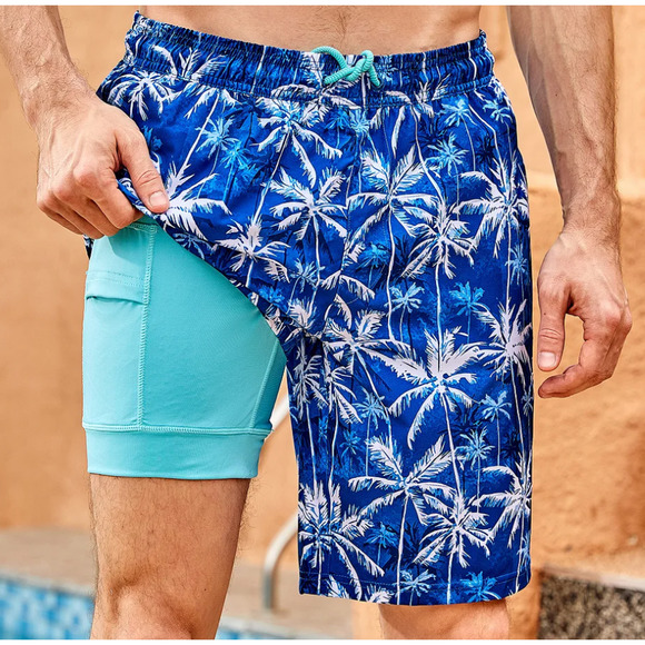 Klatie Compression Lined Swim Trunks Men's 7 inch Swim Shorts Size XL Snowy - Picture 1 of 8